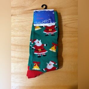 Santa Claus Christmas Novelty Socks Green Holiday Sock Size 9-11